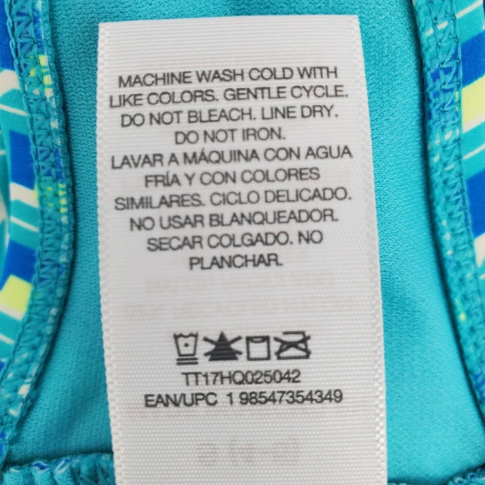 Time and Tru Geometric Bandeau Bikini Swim Top Small 4-6‎ Blue Green Lined New